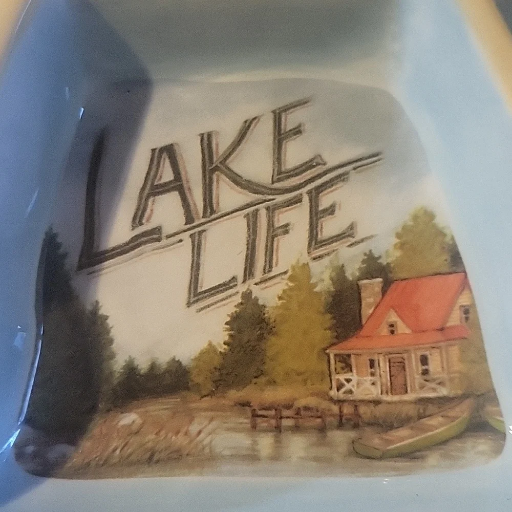 Vtg Lake Life Susan Winget Canoe Shape Relish Dip Hors d'oeuvre Sectioned Bowl